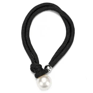 Knotted Rope Necklace with Oversized Pearl Accent