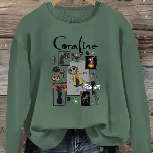 Coral Sea Cartoon Print Casual Round Neck Long Sleeve Shirt