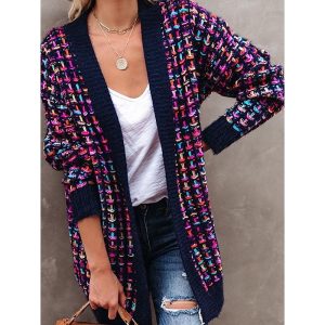 Open Front Gradient Cardigan Blue & Purple Stylish Knitted Top