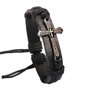 Leather Cross Bracelet with Adjustable Cord