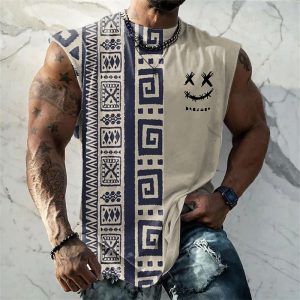 Smile Face Graphic Vest Sleeveless Crew Neck 3D Print Daily Sports Muscle Tee