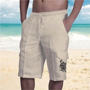 Multi-Pocket Cargo Shorts, Graffiti Print, Classic Style